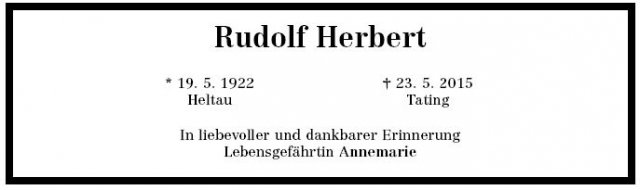 Herbert Rudolf 1922-2015 Todesanzeige